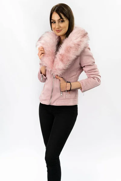 Elegantní růžová dámská přechová bunda s kožíškem Libland