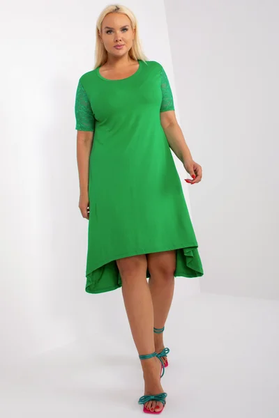 Zelené asymetrické šaty s krajkovými rukávy FPrice