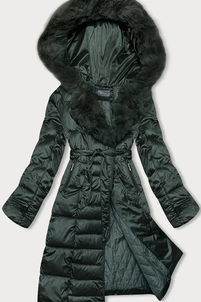Dlouhý prošívaný dámský zimní kabát S'WEST tmavě zelený