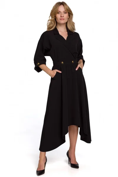 Černé asymetrické midi šaty s rukávy Makeover