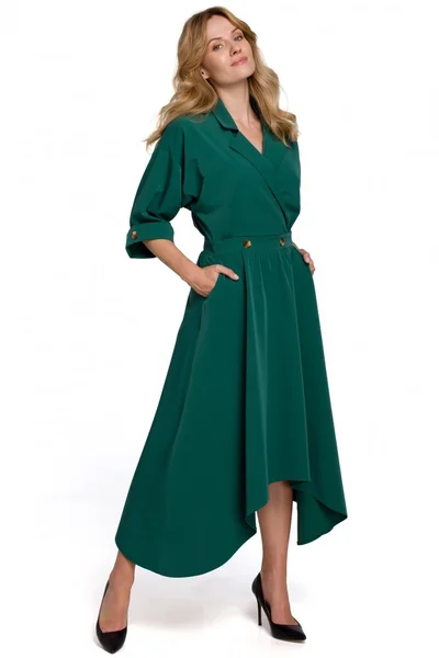 Smaragdově zelené asymetrické midi šaty s rukávy Makeover