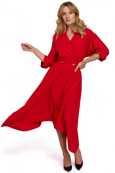 Červené asymetrické midi šaty s rukávy Makeover