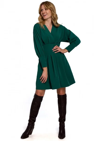 Zelené mini šaty s rukávy s manžetou Makeover