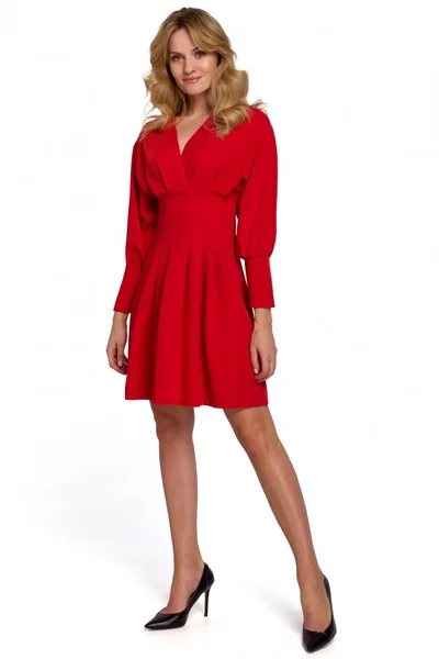 Červené mini šaty s rukávy s manžetou Makeover