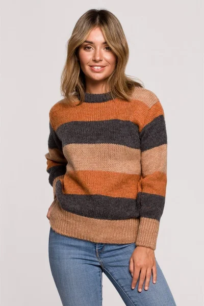 Podzimní pruhovaný pulovr s kulatým výstřihem BeWear
