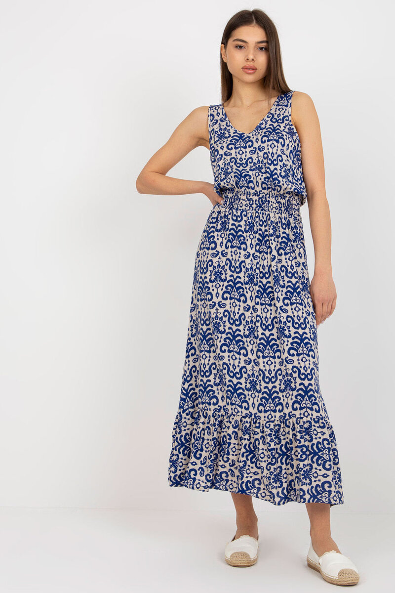 Modré vzorované dámské maxi šaty na ramínka Fresh Made, XS i240_182441_2:XS