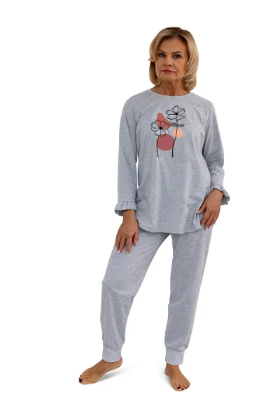 Světle šedé dámské dlouhé bavlněné pyžamo MARTEL
