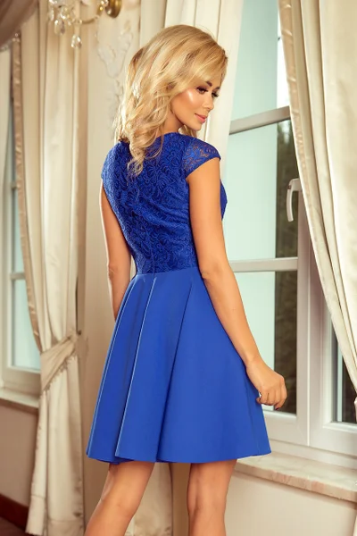 Dámské společenské dámské šaty Numoco krajkové modré - Modrá XL - Numoco