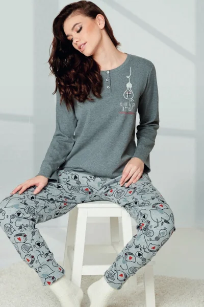 Šedé dámské pyžamo se vzorovanými kalhotami Infiore