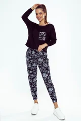 Černé dámské pyžamo se vzorovanými kalhotami Eldar