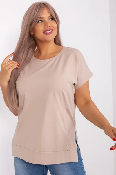 Béžové dámské tričko s krátkým rukávem volný střih FPrice