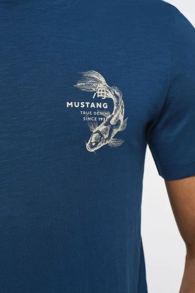 Tmavě modré pánské bavlněné tričko s logem Mustang