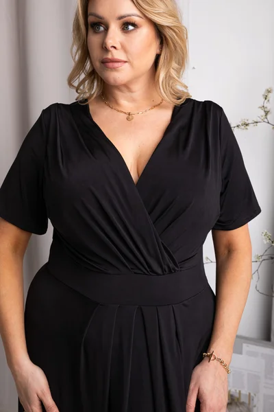 Plus size dámské elegantní dlouhé černé šaty Karko