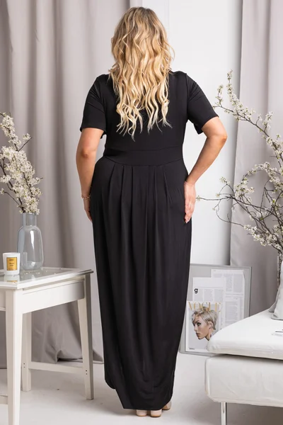 Plus size dámské elegantní dlouhé černé šaty Karko