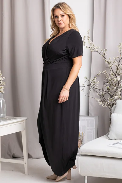 Plus size dámské elegantní dlouhé černé šaty Karko