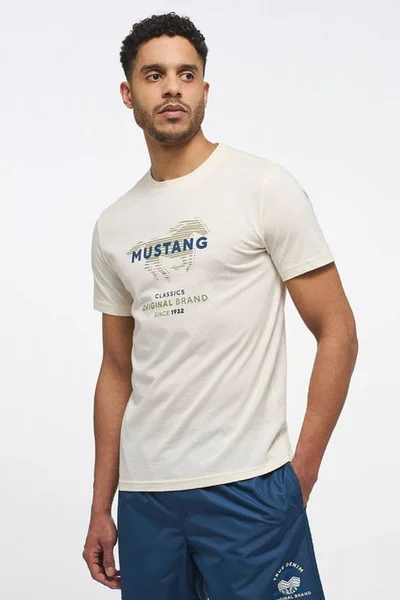 Ecru krémové pánské tričko s logem Mustang