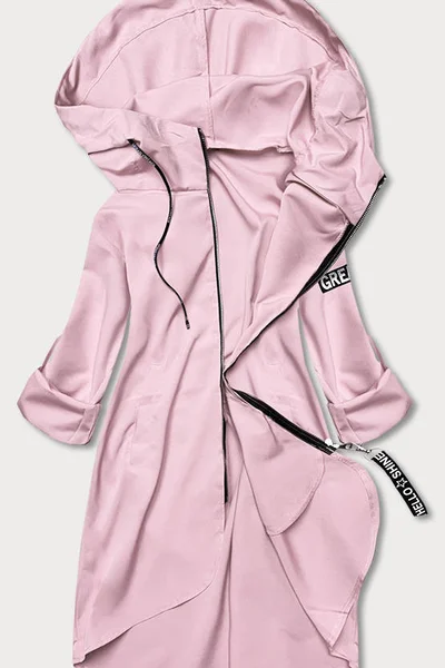 Světle růžový lehký dámský midi kabát s 3/4 rukávy Good looking