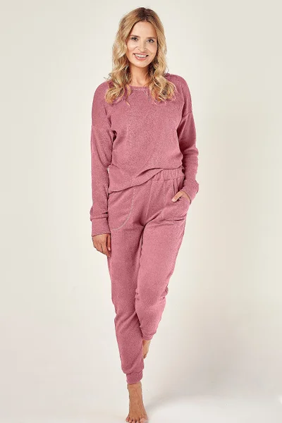 Jednobarevné hřejivé dámské pyžamo Taro dlouhý střih