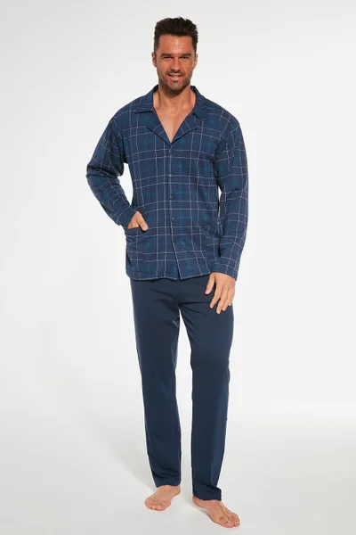 Dlouhé pánské pyžamo s propínací košilí Cornette