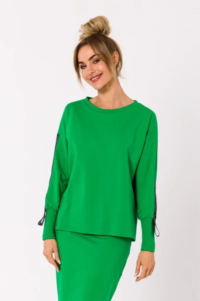 Zelený volný pulovr s dlouhým rukávem Moe
