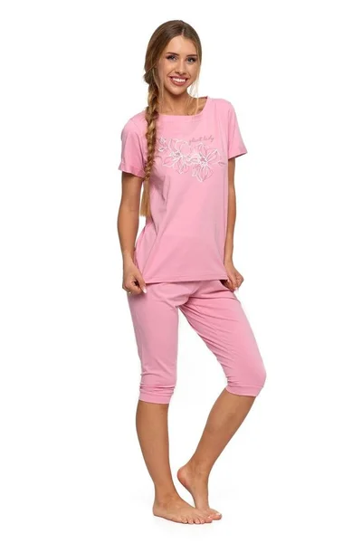 Světle růžové lehké dámské viskózové pyžamo s bermudami Moraj