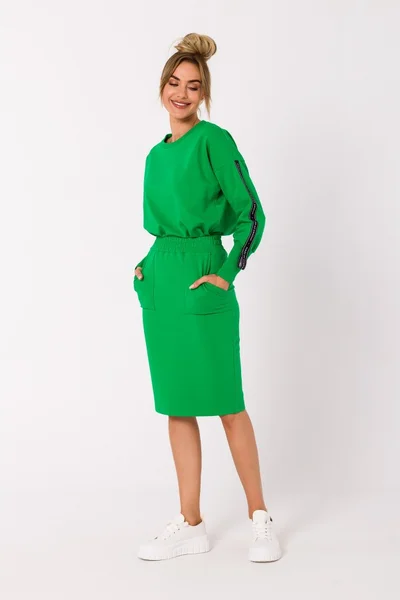 Dámská bavlněná zelená sukně ke kolenům Moe