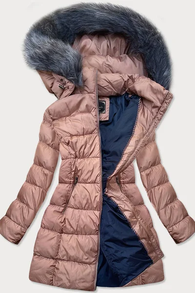 Světle růžový dámský prošívaný kabát Libland s kapucí