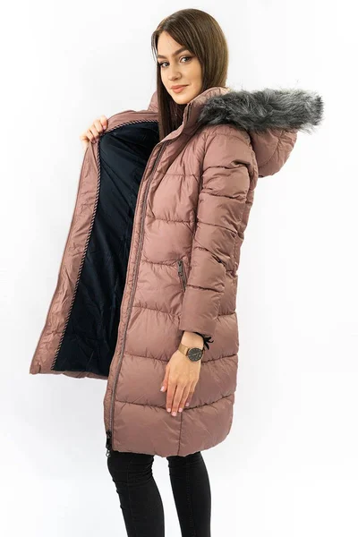 Světle růžový dámský prošívaný kabát Libland s kapucí