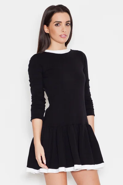 Pohodlné dámské bavlněné černé šaty s bílými lemy Katrus