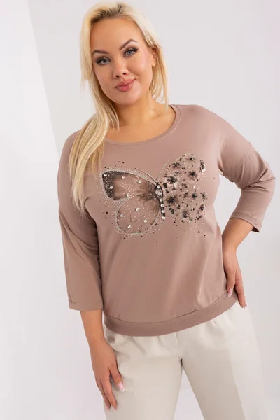 Béžové dámské tričko s motýlem FPrice