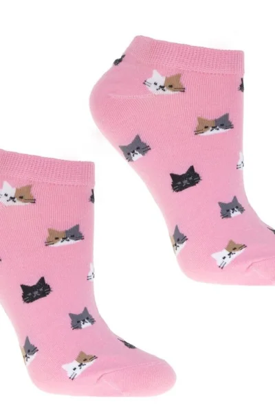 Růžové dámské ponožky s potiskem koček Moraj