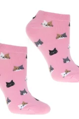 Růžové dámské ponožky s potiskem koček Moraj