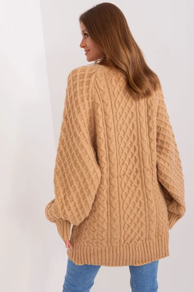 Béžový maxi oversize dámský žebrovaný svetr AT