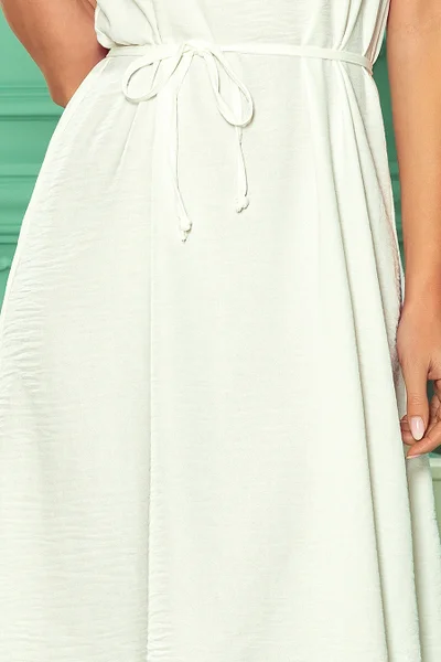VICTORIA - Dámské trapézové dámské šaty v barvě ecru X605 Numoco