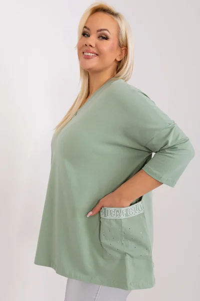 Světle zelené dámské volné tričko FPrice plus size s kapsami