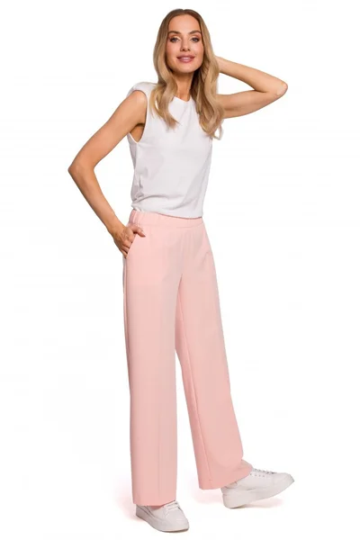 Dámské růžové kalhoty s rozšířenými nohavicemi - pudrové Moe