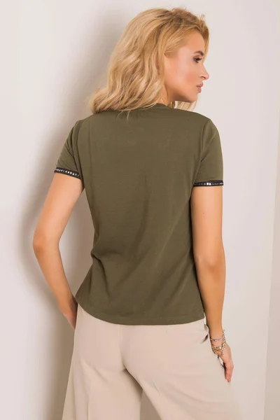 Khaki dámské bavlněné tričko V-neck FPrice