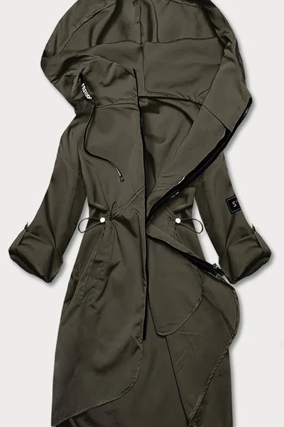 Khaki dámský midi lehký kabát s kapucí S'WEST