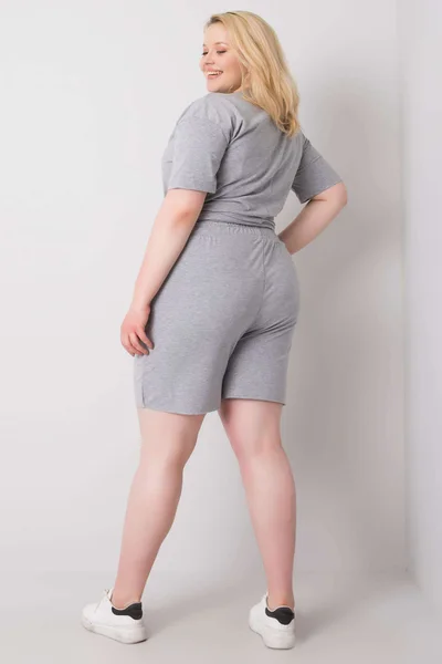 Dámské šedé bavlněné plus size šortky FPrice