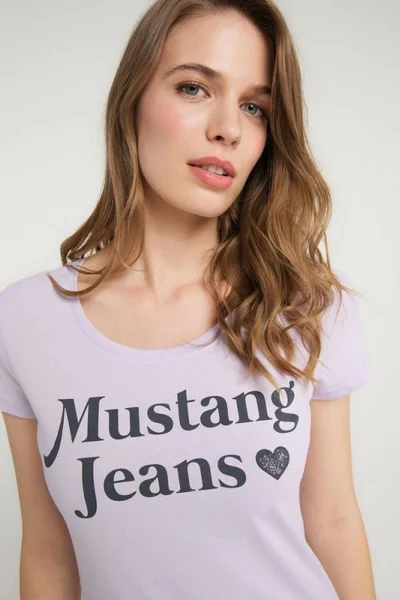 Lila dámské bavlněné tričko s nápisem Mustang