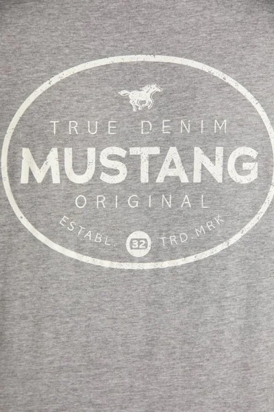Světle šedé bavlněné pánské tričko s potiskem Mustang