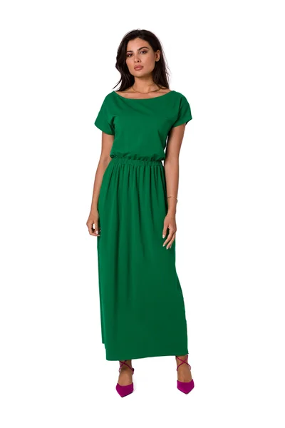 Dámské bavlněné maxi šaty v zelené barvě BeWear