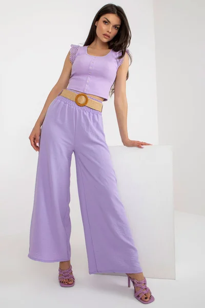 Lila dámské široké letní kalhoty s páskem FPrice