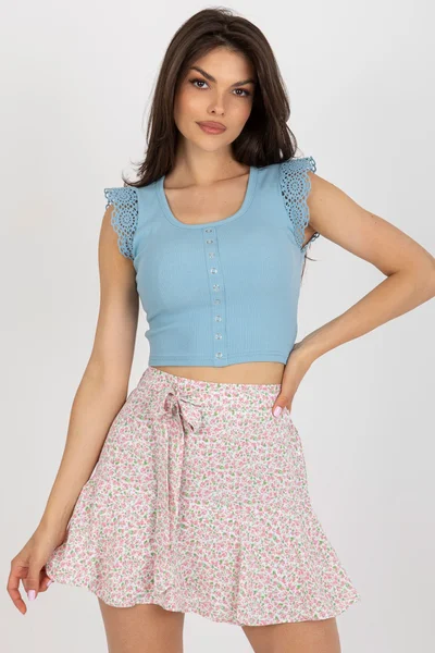 Světle modrý dámský crop top s knoflíky FPrice