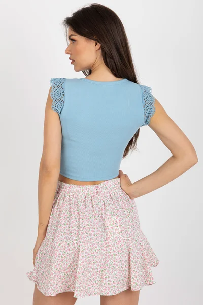 Světle modrý dámský crop top s knoflíky FPrice