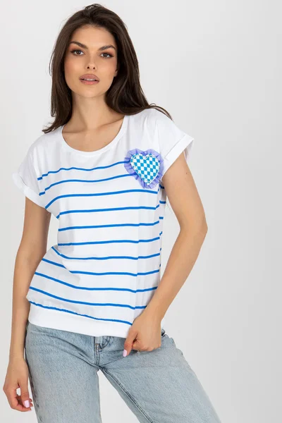 Modro-bílé dámské pruhované tričko se srdíčkem FPrice