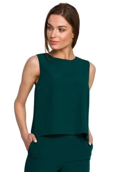 Smaragdový top volného střihu se širokými rameny Style
