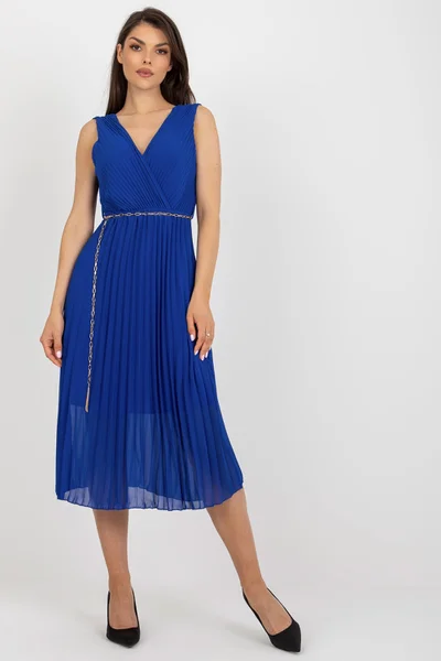 Dámské midi šaty s plisovanou sukní královská modř FPrice