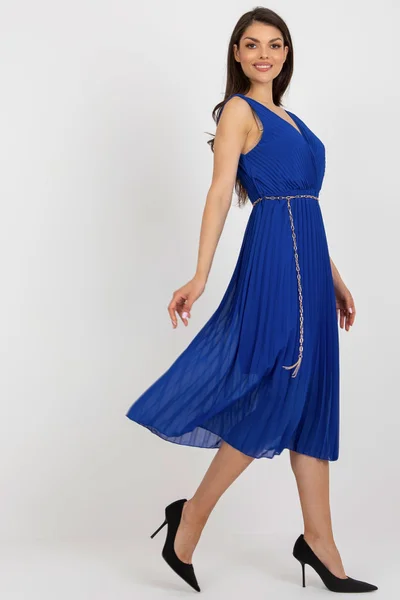 Dámské midi šaty s plisovanou sukní královská modř FPrice