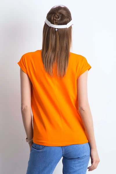 Oranžové bavlněné tričko s výstřihem do V FPrice